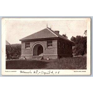 Antique 1908 Buckland Massachusetts Public Library Postcard Very Rare #1433
